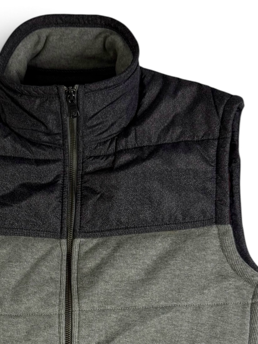 Banana Republic Heritage Quilted Mixed Media Vest Gray Herringbone Men’s L